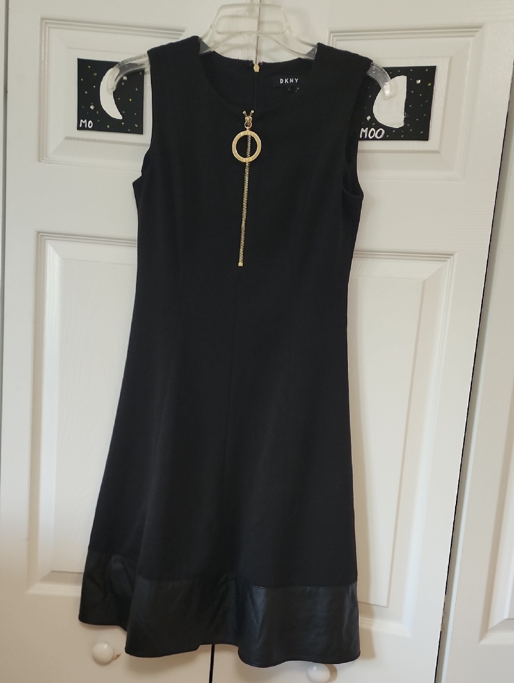 DKNY Black Sleeveless Mini Dress with Gold Ring Zip